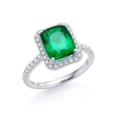 Anillo de oro blanco con Esmeralda colombiana