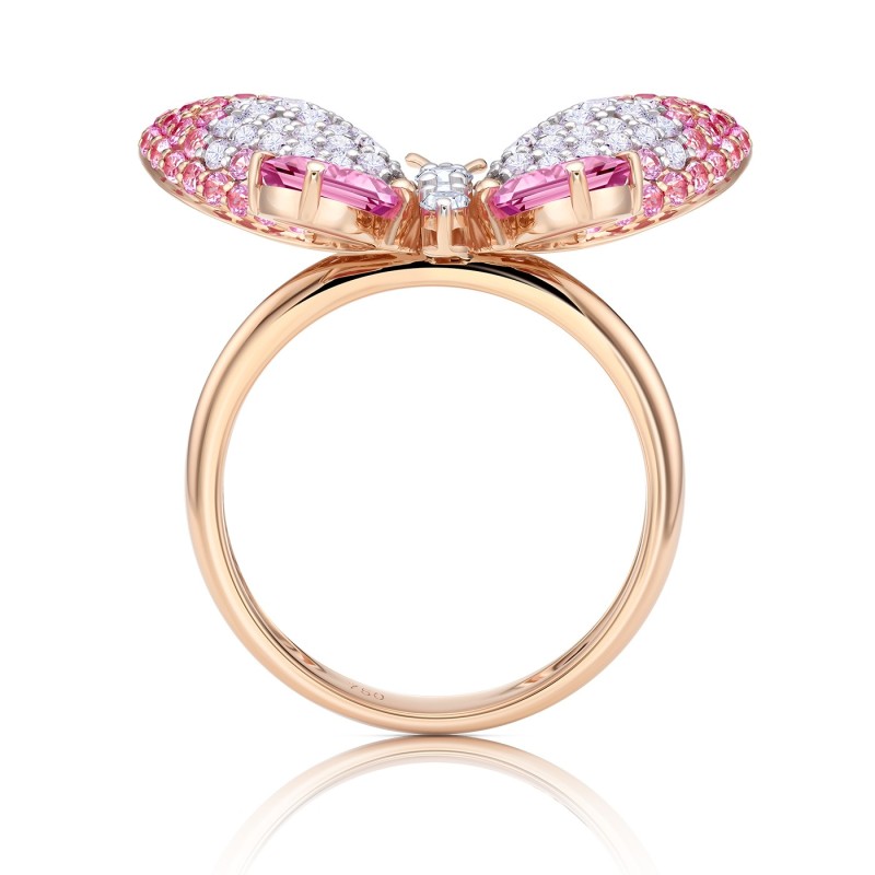 "Pink Farfalle" anillo con Zafiros Rosas y brillantes en oro rosa 18K