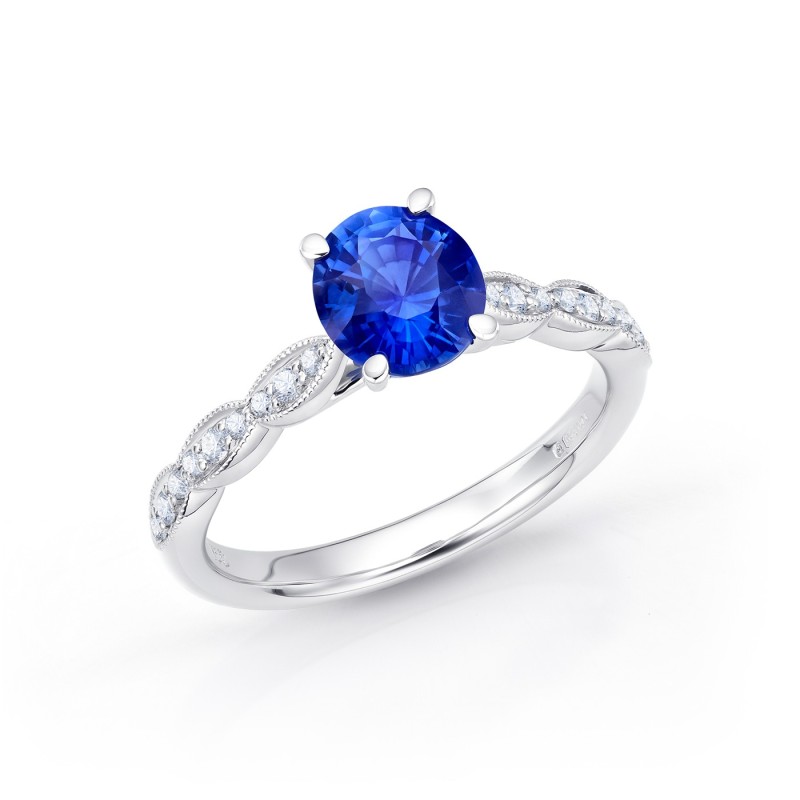Anillo Zafiro Royal Blue y brillantes estilo Vintage "Blue Waves"
