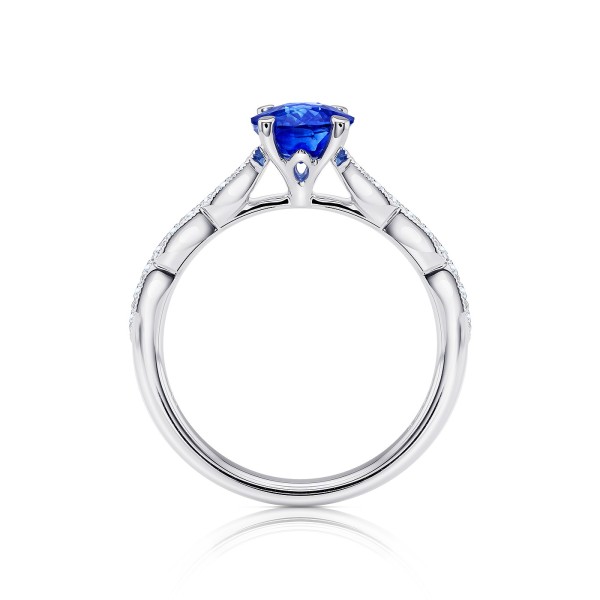 Anillo Zafiro Royal Blue y brillantes estilo Vintage "Blue Waves"