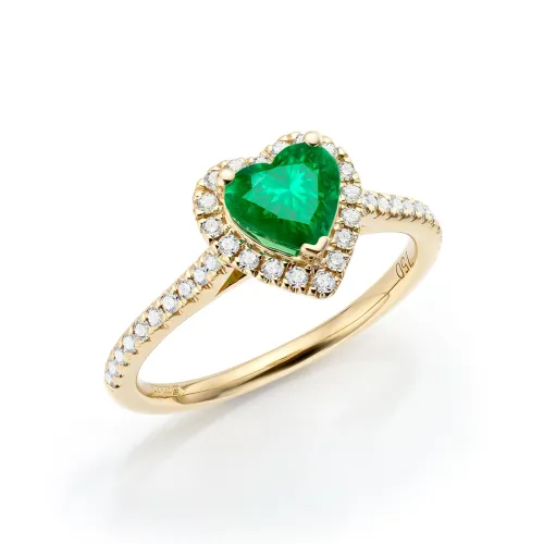 anillo corazón esmeralda y diamantes de calidad gema