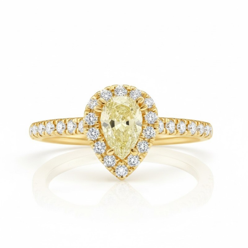 anillo con diamante amarillo natural (Fancy Yellow) montado en oro amarillo