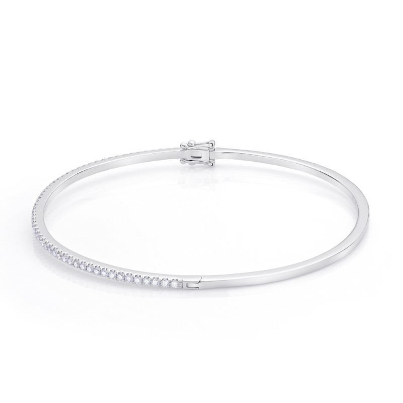 Pulsera de diamantes tipo brazalete rígido en oro blanco de 18k - Jorge Juan Joyeros