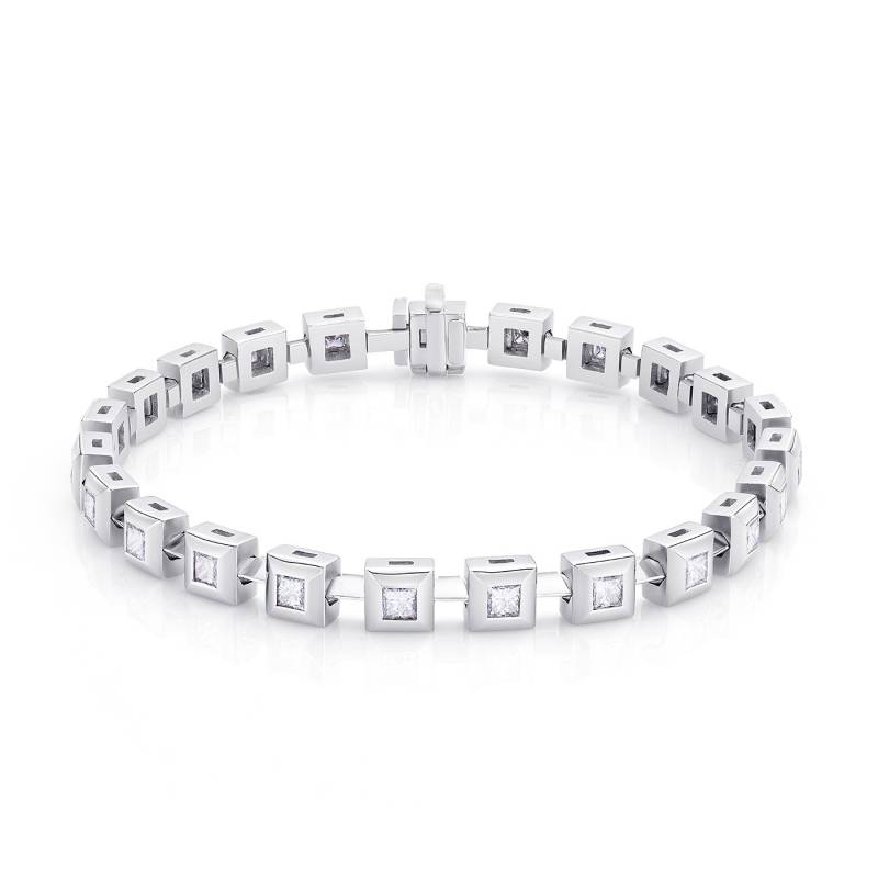 Pulsera de oro blanco con diamantes en talla princesa Princess Cut