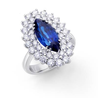 anillo zafiro marquise y doble orla brillantes