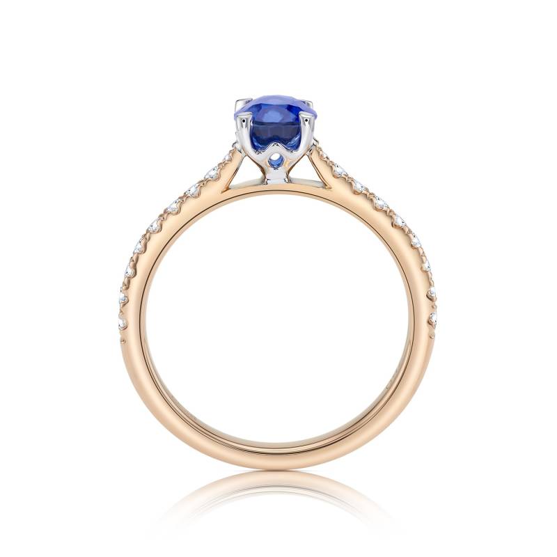 anillo zafiro y brillantes en oro rosa