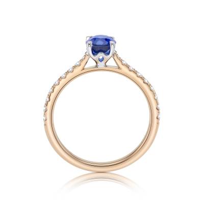 anillo zafiro y brillantes en oro rosa