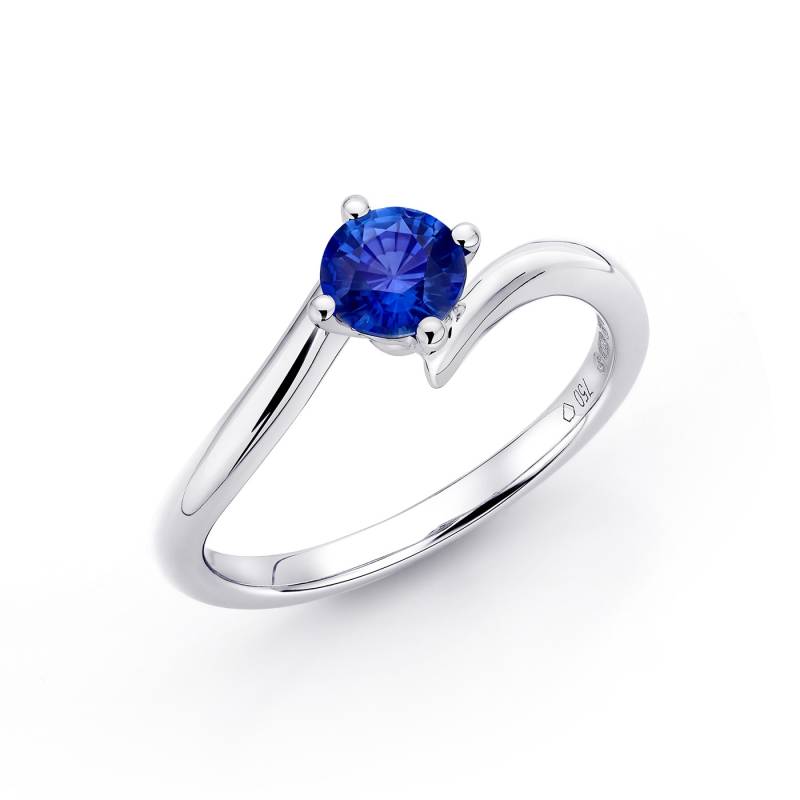 anillo zafiro redondo y oro blanco
