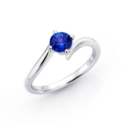 anillo zafiro redondo y oro blanco