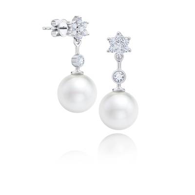 Pendientes de novia con perlas y diamantes