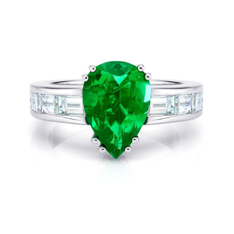 anillo esmeralda corte pera oro blanco