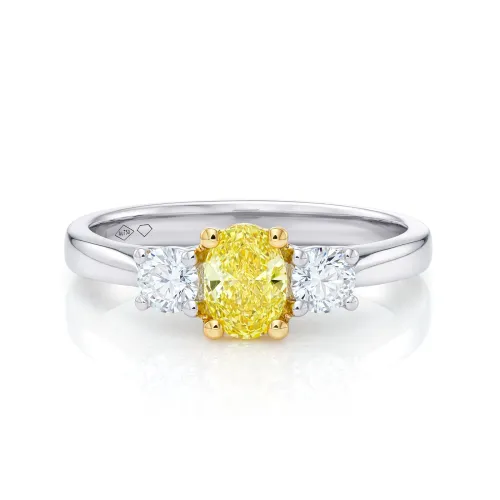 Anillo Tresillo en oro 18K con Diamante Amarillo desde 0.45 cts  Modelo Fancy Yellow