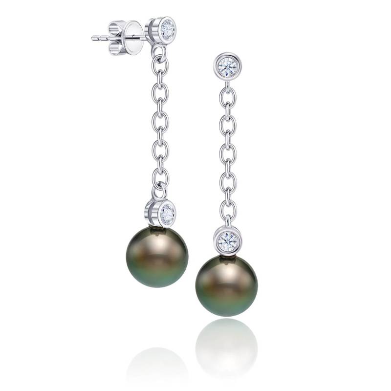 pendientes largos perlas tahiti y brillantes