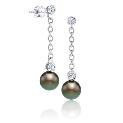 pendientes largos perlas tahiti y brillantes