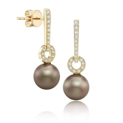 pendientes oro amarillo y perlas tahiti diseño exclusivo