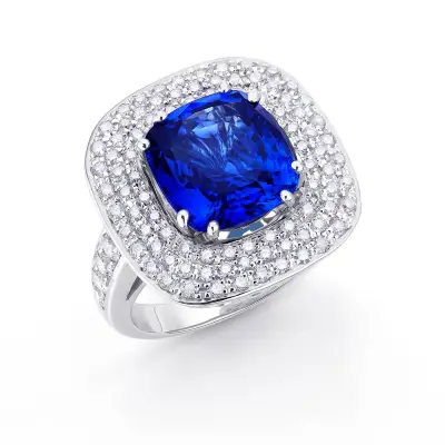 imagen de Anillo de oro blanco de 18K con Zafiro Ceylan de 5.20 quilates y brillanates con peso de 1.03 cts