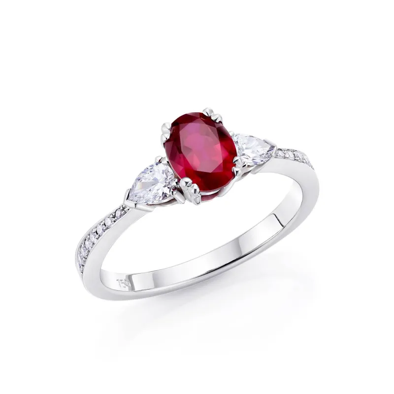 anillo oro blanco con rubí y diamantes