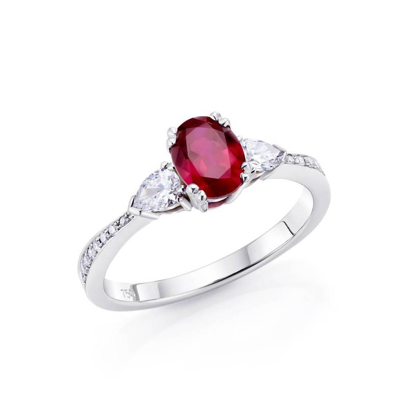 anillo oro blanco con rubí y diamantes