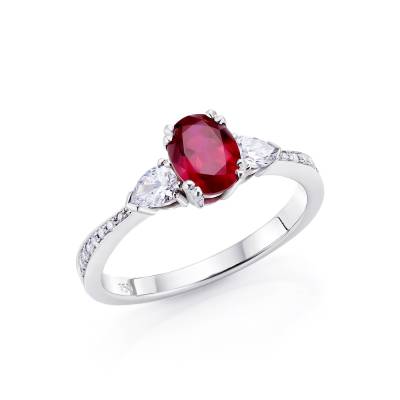 anillo oro blanco con rubí y diamantes