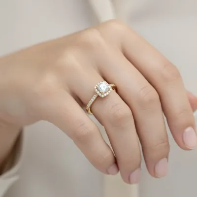 anillo oro amarillo con diamante talla princesa