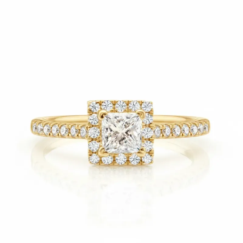anillo diamante con orla cuadrada