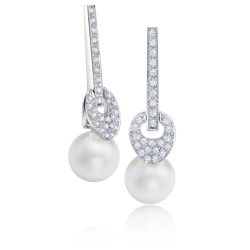 pendientes largos perlas australianas y brillantes