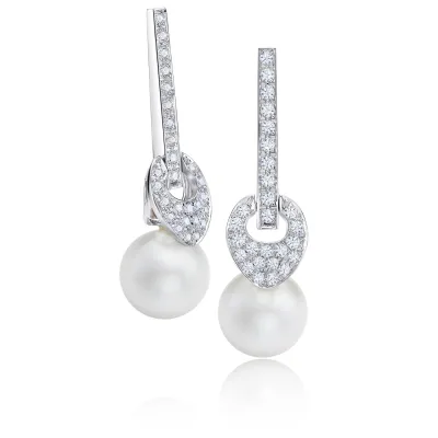 pendientes largos perlas australianas y brillantes