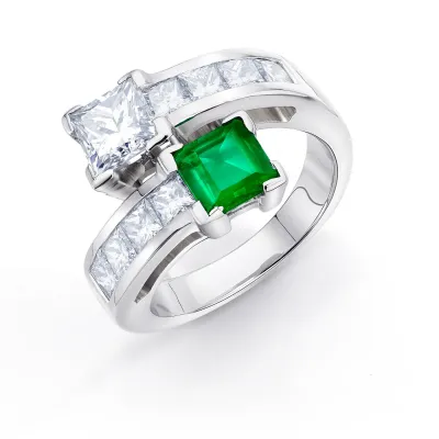 anillo tu y yo esmeralda y diamantes
