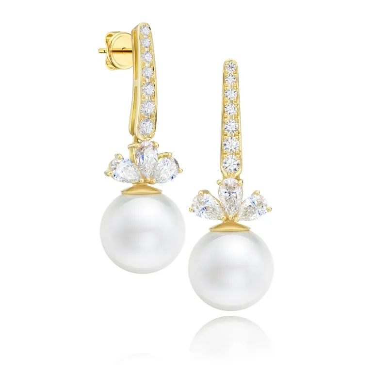 pendientes oro amarillo con perlas australianas y diamantes
