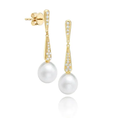 pendientes perlas australianas, oro y brillantes