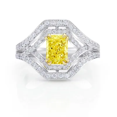 anillo con diamante amarillo natural fancy yellow radiant