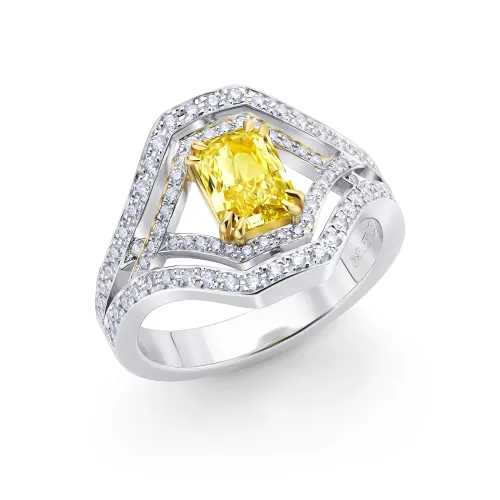 anillo especial con diamante radiant amarillo natural fancy