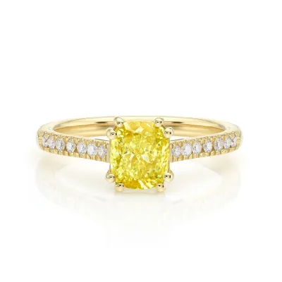 anillo diamante amarillo natural fancy talla cushion