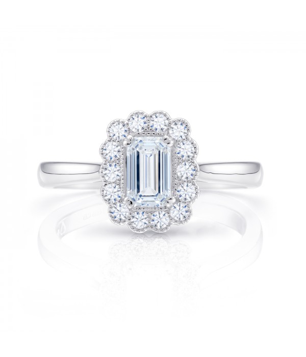 Anillo "Kaori" diamante talla esmeralda con orla de brillantes - SR 74