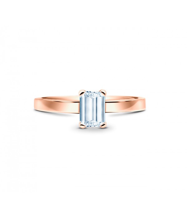 Sortija oro rosa Diamante corte Esmeralda en cuatro garras