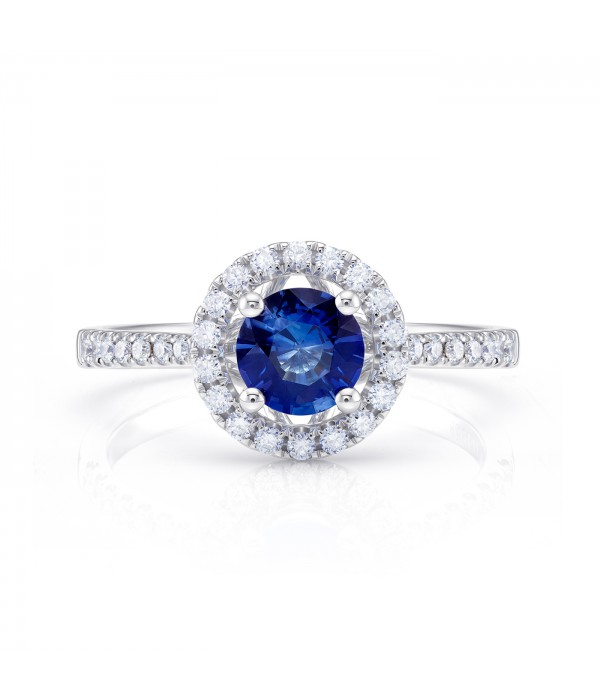 Anillo "Blue Halo" Zafiro Ceylan con brillantes en el brazo - SPHK 31