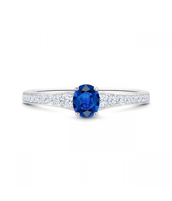 Anillo Clásico de Zafiro Oro Blanco - "BLUE SICILIA"- SR 76Z
