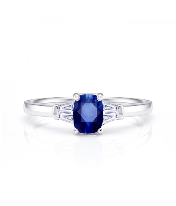 Anillo Zafiro Cushion con Diamantes Tapered - SPHK 21