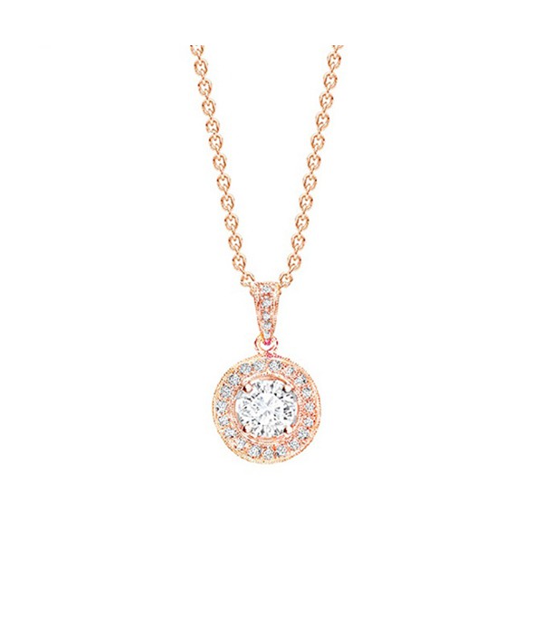 Colgante "Rose Suntory" en oro rosa de 18K con Diamante central y orla - CR 21 OR