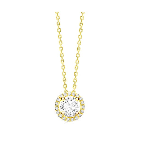 Collar de oro amarillo de 18k y diamantes con diseño en rosetón