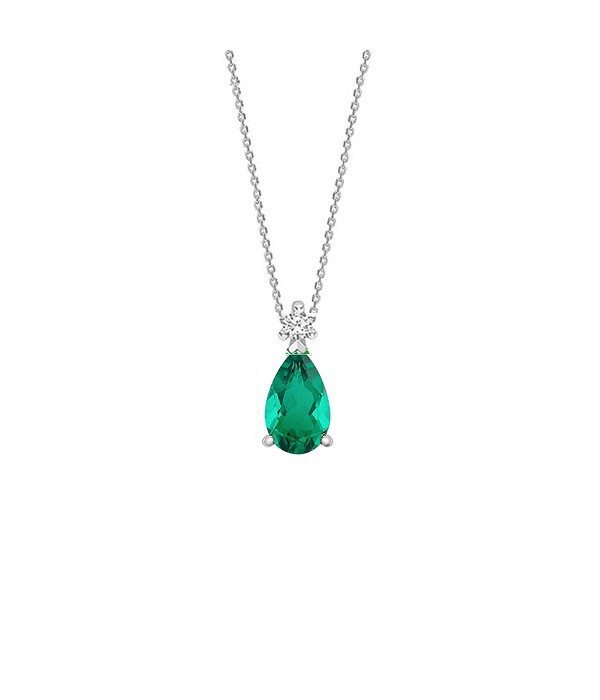 Collar "Green Drop" con Esmeralda Pera y Diamante - CR 9 ESME
