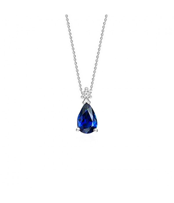 Colgante oro blanco 18K y diamante con perilla de zafiro