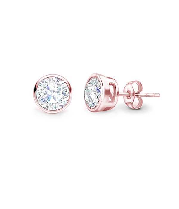 Dormilonas Pendientes en Oro Rosa con Diamante "Chatón" - PR 16 OR