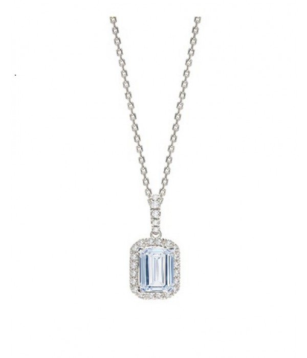 Collar Oro Blanco Diamante talla Esmeralda- CR4