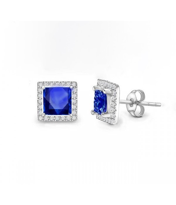 Pendientes "Blue Brickell" con Zafiro Princesa en oro blanco y orla de brillantes PR12 ZAF