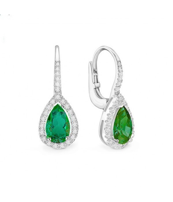 Pendientes Largos "Green Drop" Esmeraldas perillas y orla - PR 18 ESME