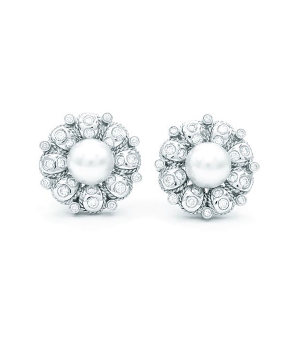 Pendientes oro blanco con perlas australianas y brillantes en forma de orla PC 15
