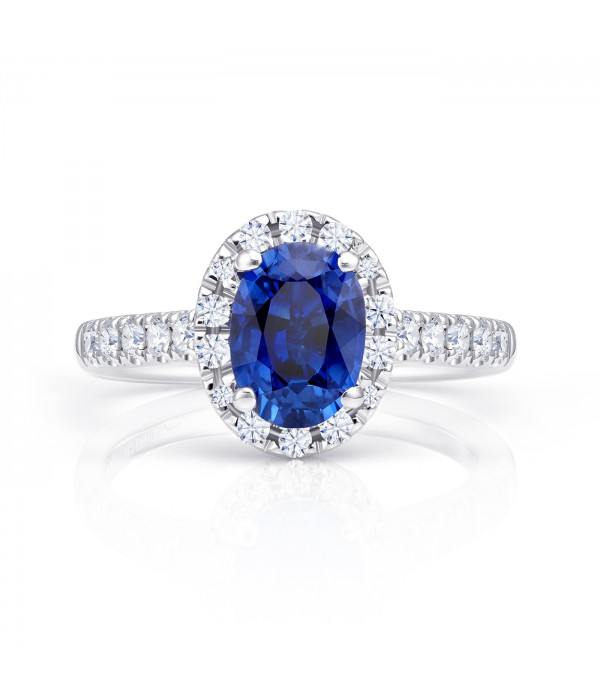 Sortija "Blue Orleans"  Zafiro y Orla Brillantes diseño clásico y elegante