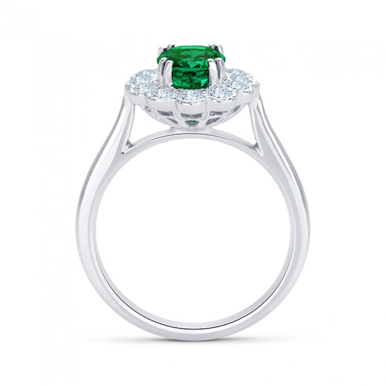 Anillo de Oro Blanco con Esmeralda y Brillantes Green Osaka