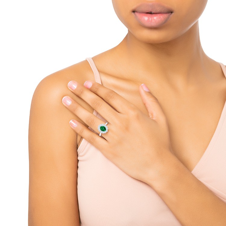 Anillo de Oro Blanco con Esmeralda y Brillantes Green Osaka